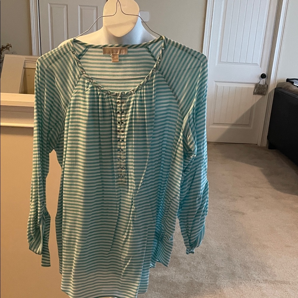 Michael Kors Teal Striped Blouse